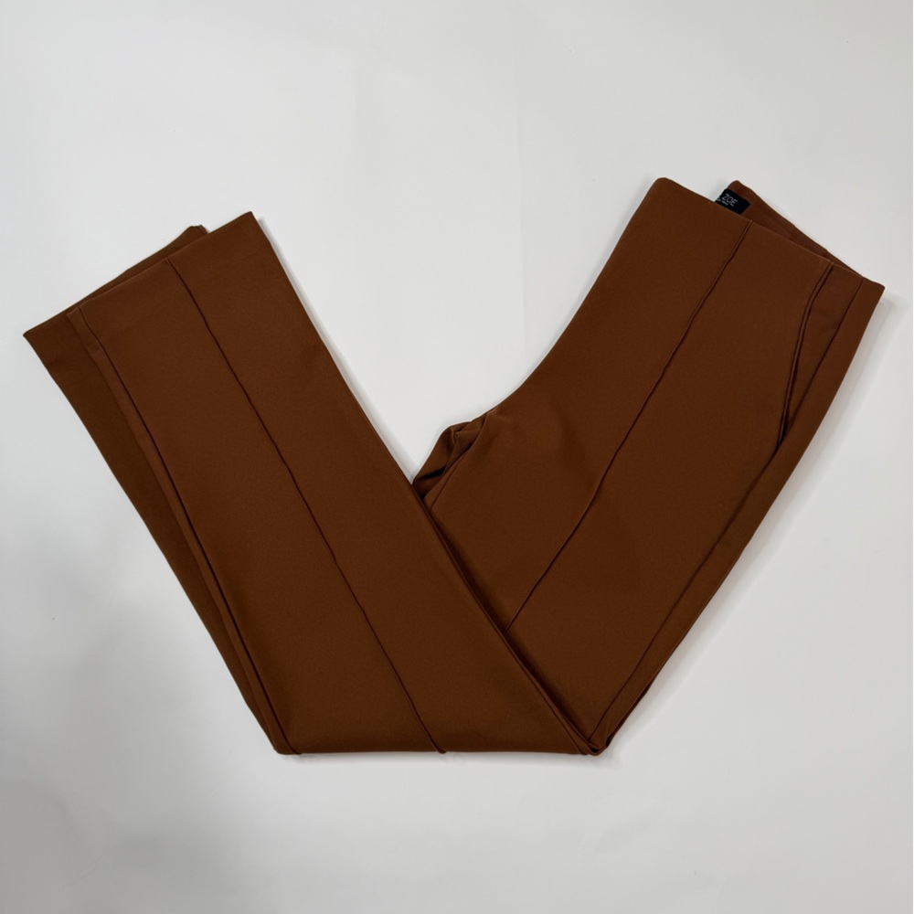 Chocolate Brown Skinny Trousers Crease Front Fitted Straight Leg Dress Pant Slim - Picture 17 of 17
